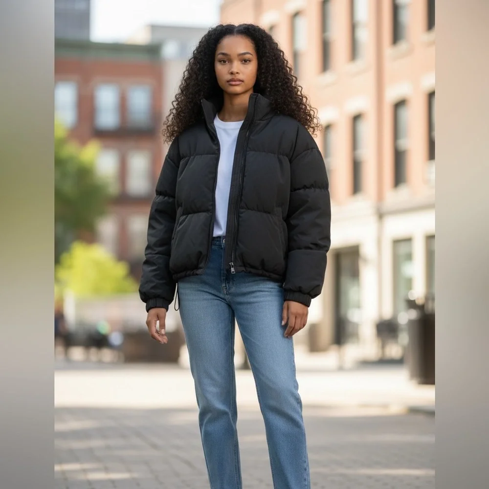 H&M Black Puffer Jacket - Women's Insulated Coat - Picture 13 of 14